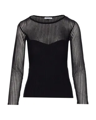 Patrizia Pepe リブ編みの透けパネルTシャツ - ブラック - サムネイル1