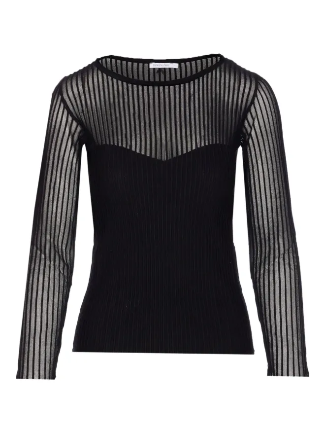 Patrizia Pepe Patrizia Pepe リブ編みの透けパネルTシャツ - ブラックの商品画像
