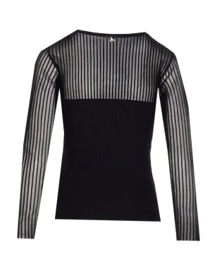 Patrizia Pepe リブ編みの透けパネルTシャツ - ブラック - サムネイル2