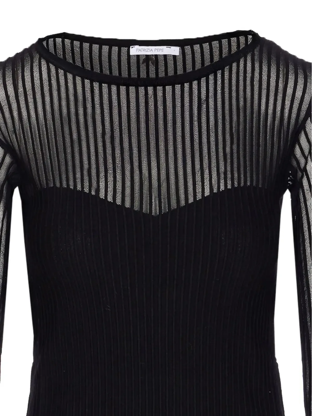 Patrizia Pepe リブ編みの透けパネルTシャツ - ブラック - 画像4