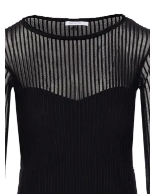 Patrizia Pepe リブ編みの透けパネルTシャツ - ブラック - サムネイル4