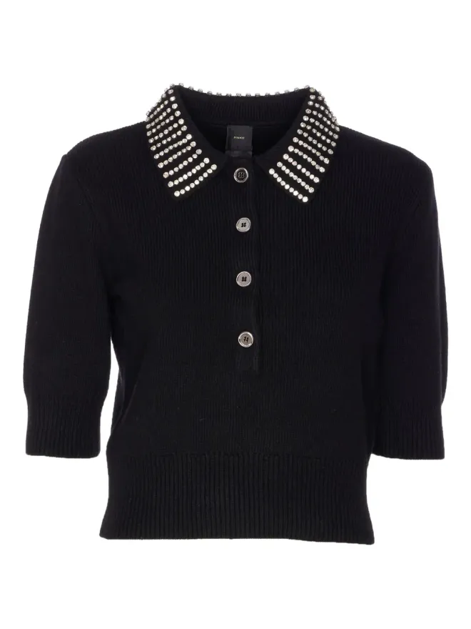 PINKO PINKO クリスタルカラーのハーフジップ・クロップドセーター ブラックの商品画像
