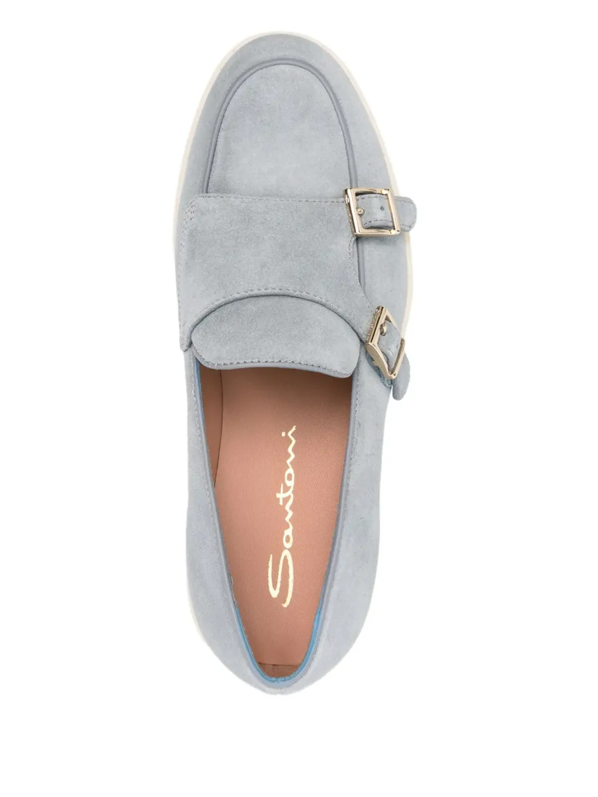 Santoni ダブルバックル・スエード・ローファー - ブルー - 画像4