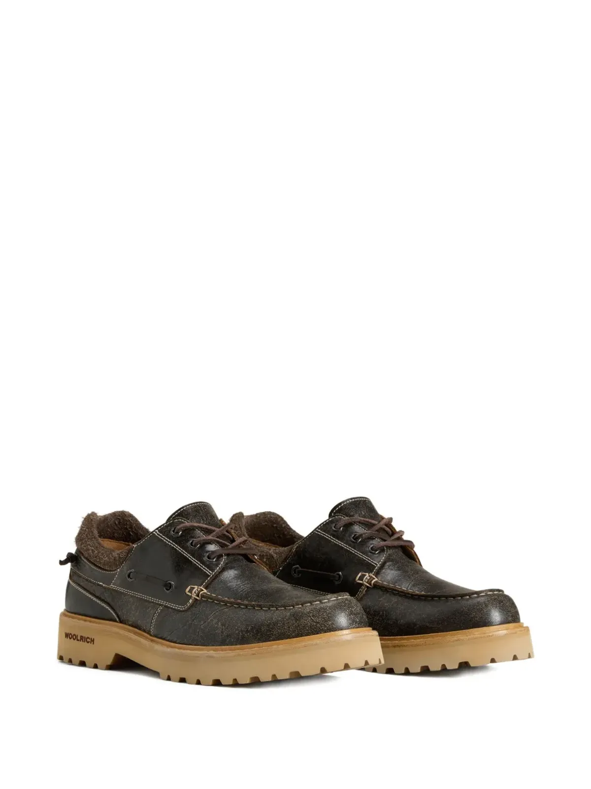Woolrich レザー レースアップ ボートシューズ - 画像2