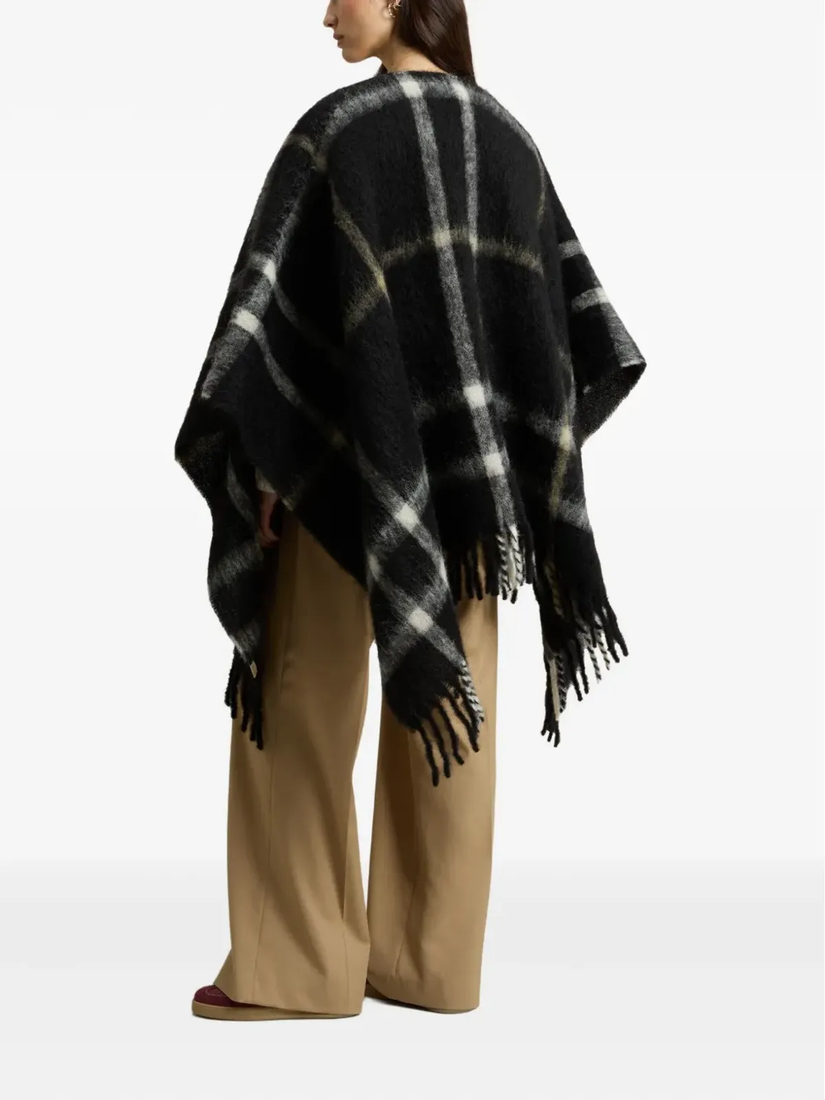 Woolrich ブラッシュドチェック柄ケープ - 画像2