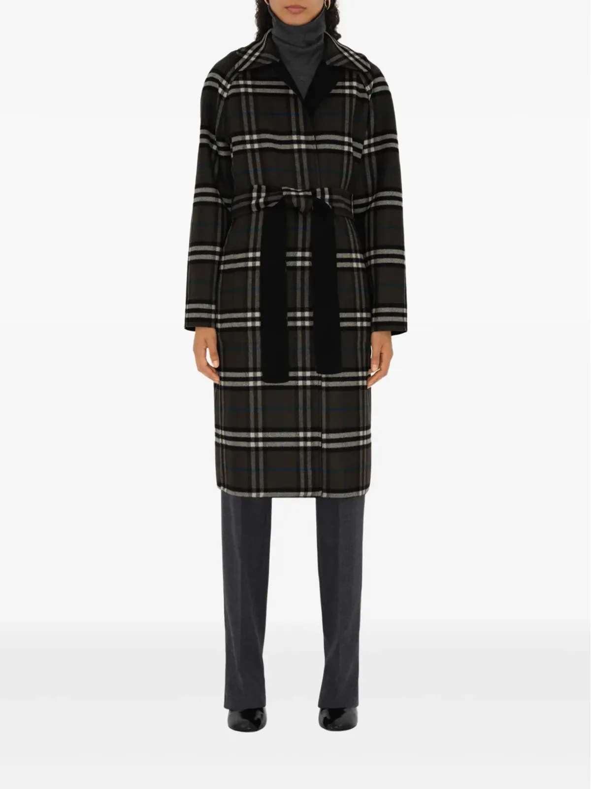 Burberry ベルト付きリバーシブル ウールコート - 画像2