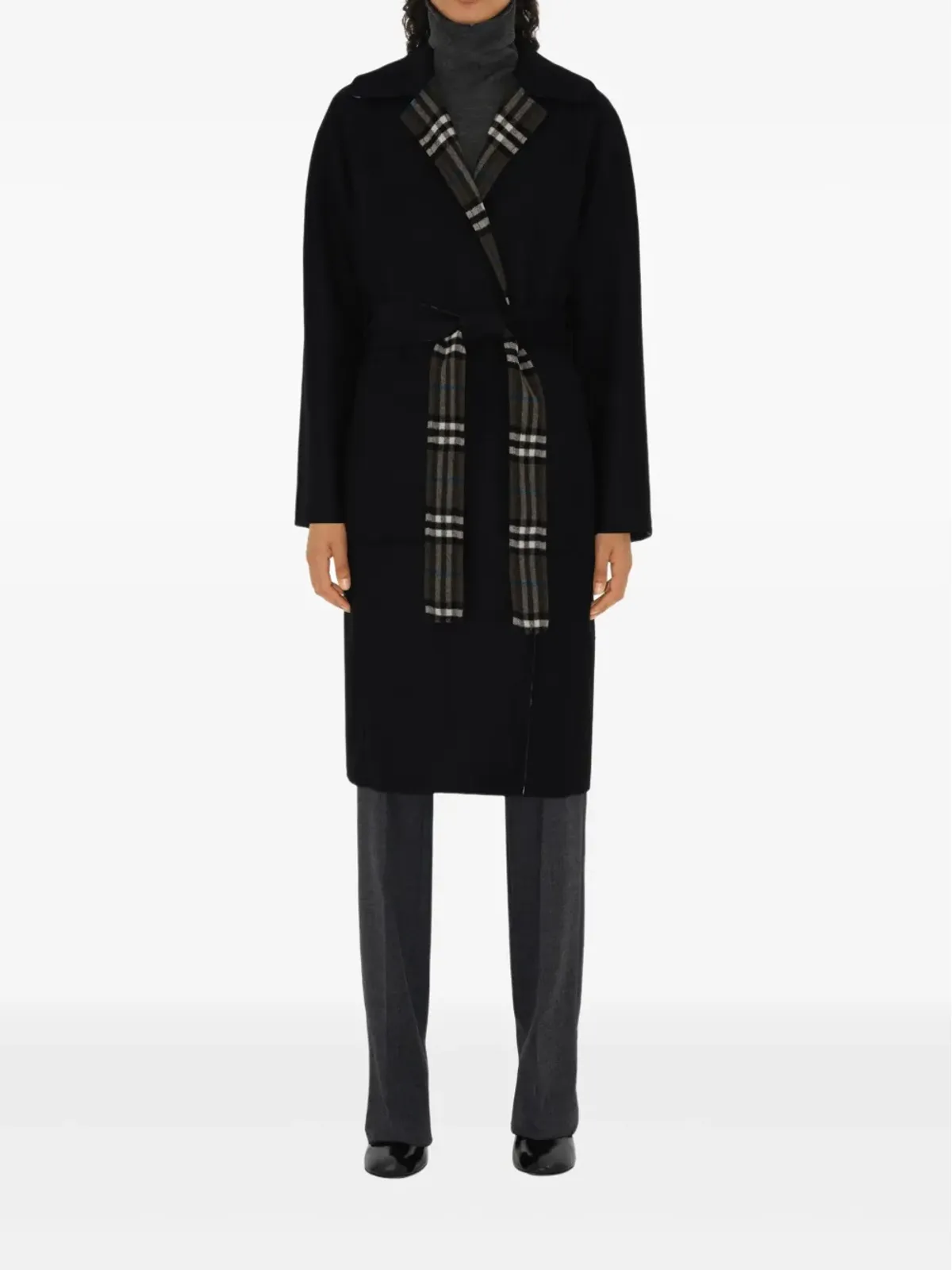 Burberry ベルト付きリバーシブル ウールコート - 画像3