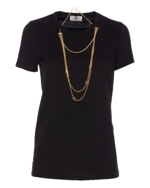 Elisabetta Franchi チェーンモチーフ付きクルーネックTシャツ - ブラック - サムネイル1