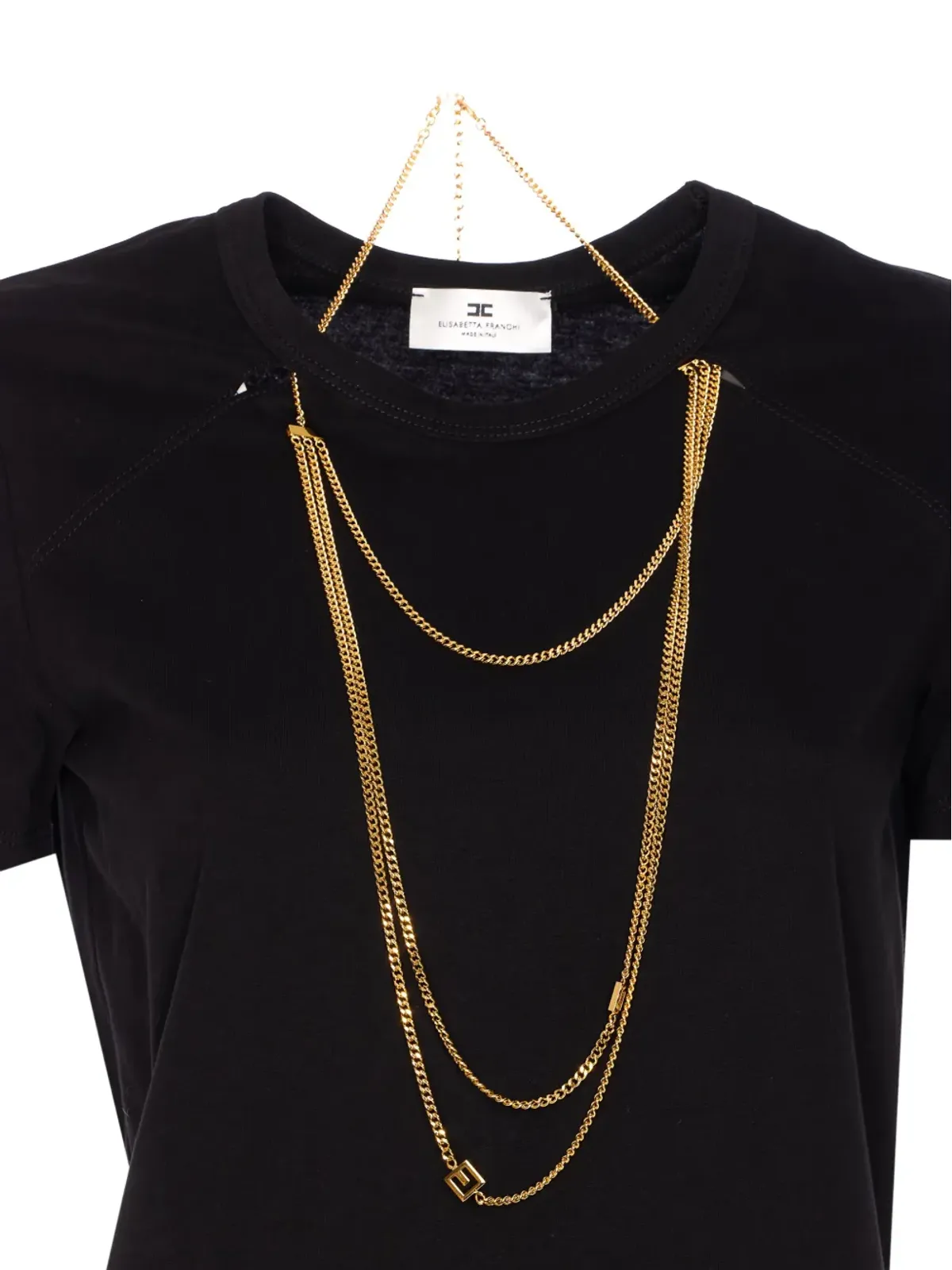 Elisabetta Franchi チェーンモチーフ付きクルーネックTシャツ - ブラック - 画像3