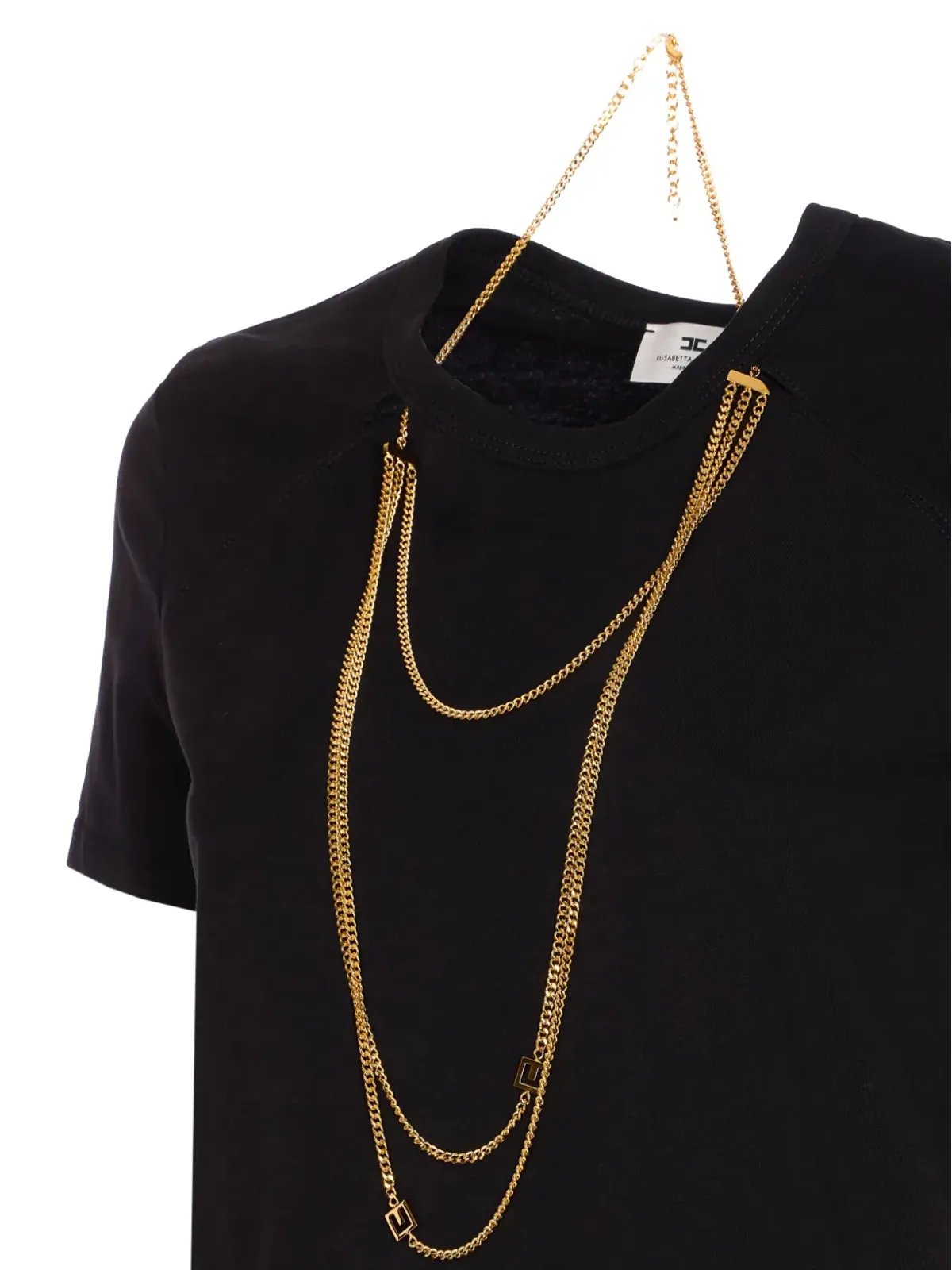 Elisabetta Franchi チェーンモチーフ付きクルーネックTシャツ - ブラック - 画像4