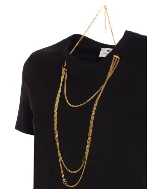 Elisabetta Franchi チェーンモチーフ付きクルーネックTシャツ - ブラック - サムネイル4