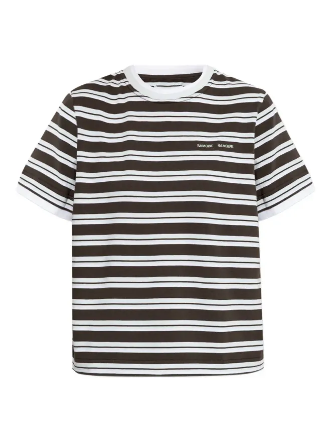 SAMSOE SAMSOE SAMSOE SAMSOE 刺繍ロゴ入りストライプ柄Tシャツの商品画像