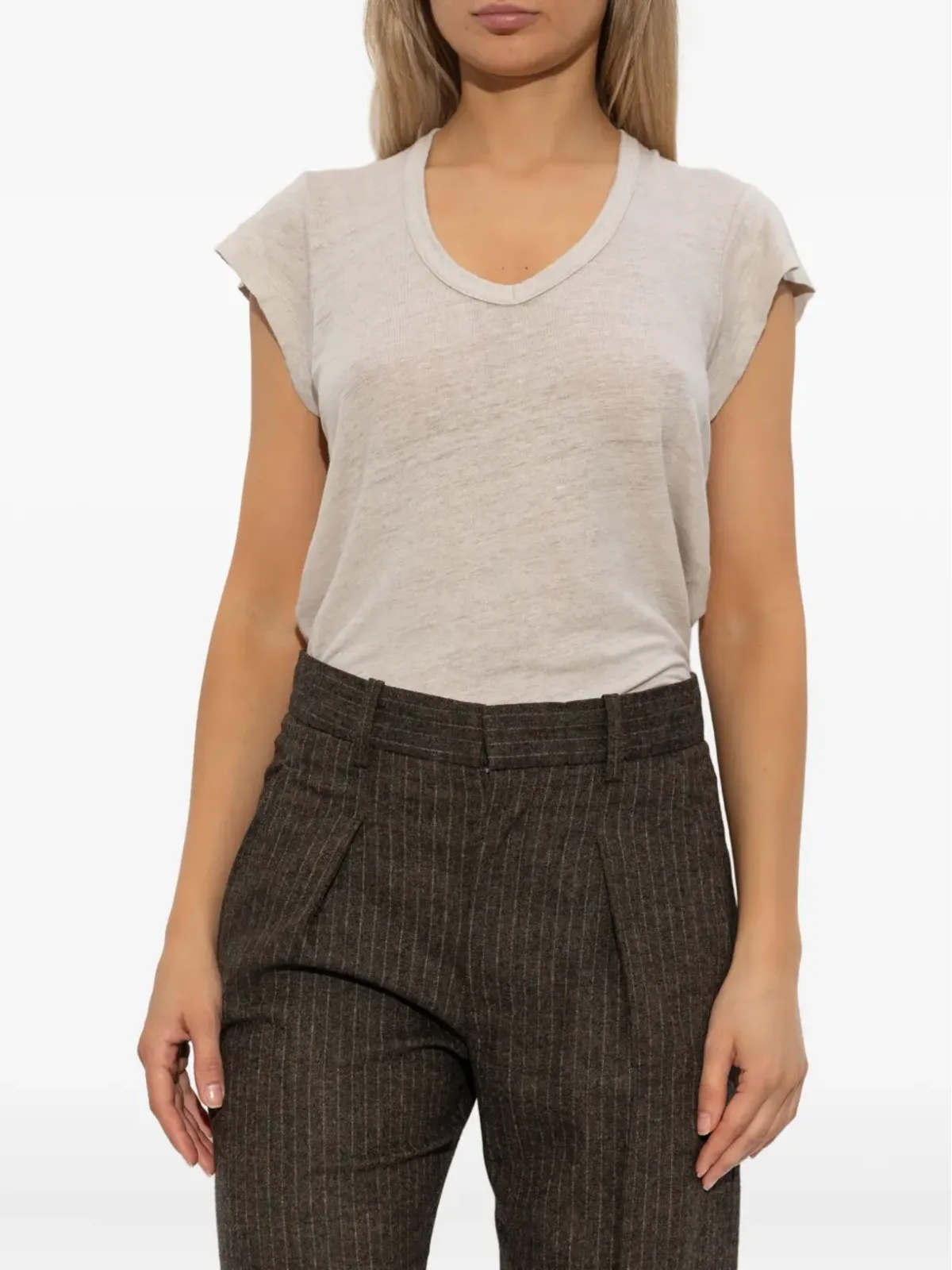 MARANT ÉTOILE Vネック半袖リネンTシャツ - 画像3