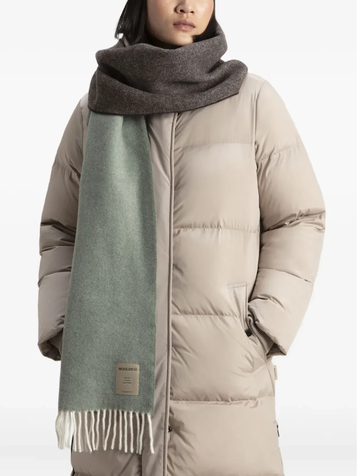 Woolrich ウールフリンジスカーフ グリーン - 画像2