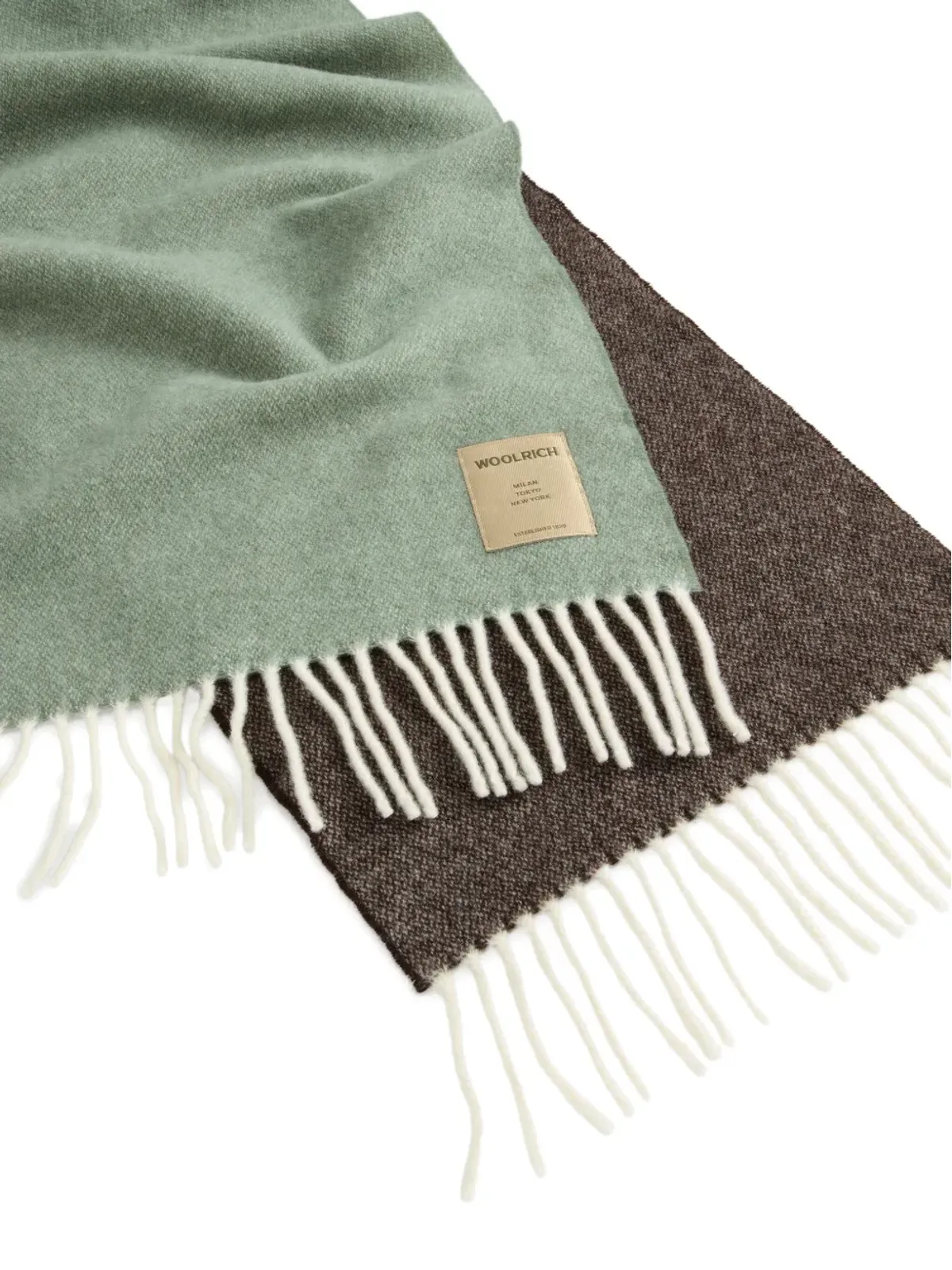 Woolrich ウールフリンジスカーフ グリーン - 画像3