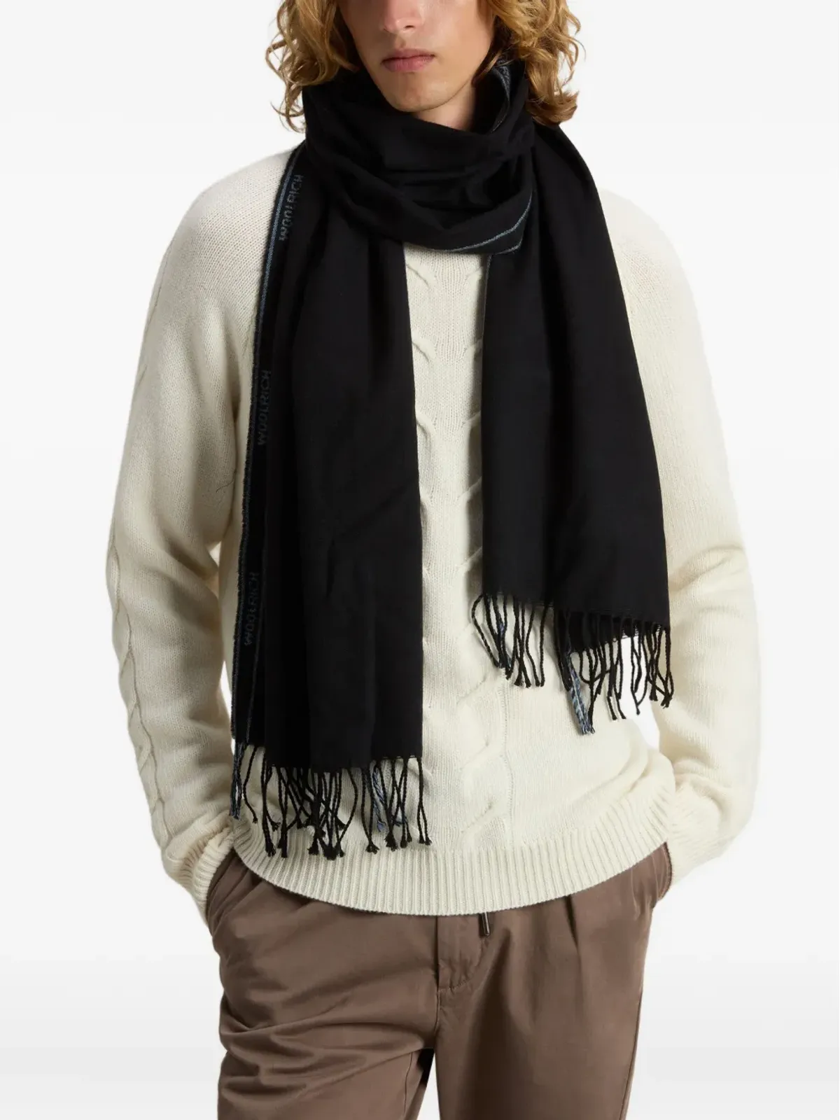 Woolrich ロゴディテール フリンジスカーフ - 画像4