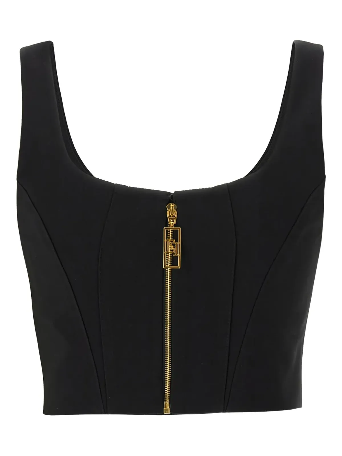 Elisabetta Franchi スイートハートネックライン ジップフロントトップ ブラック - 画像2