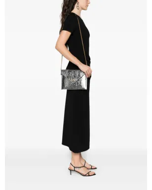 PINKO グレーのメタリックレザー フラップクラッチ - サムネイル2