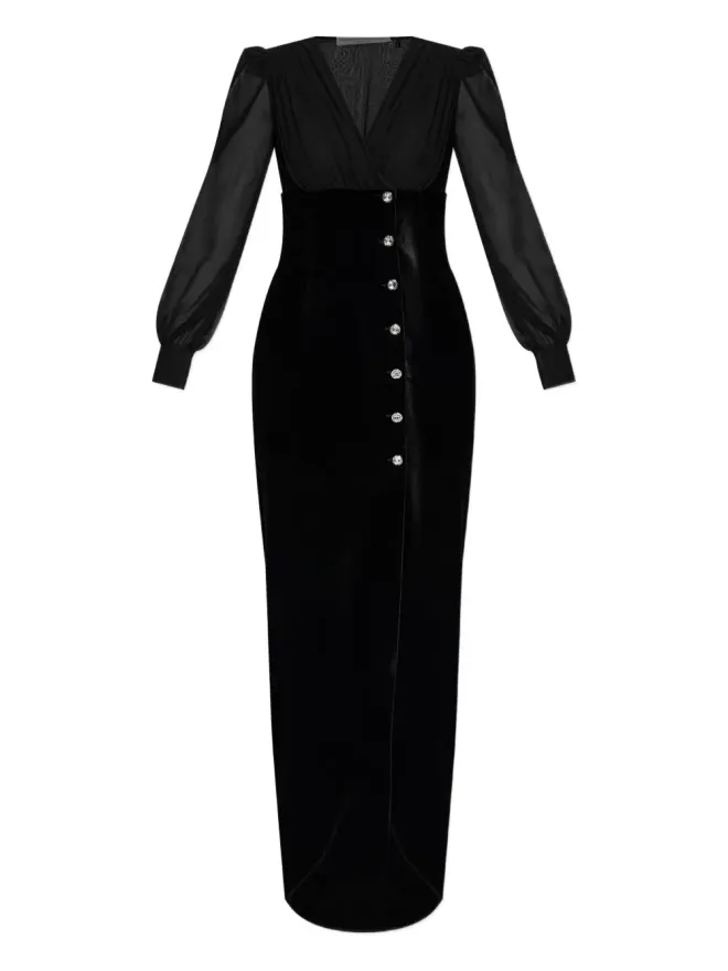 Alessandra Rich Alessandra Rich ブラックの宝石ボタン付きベルベットドレスの商品画像