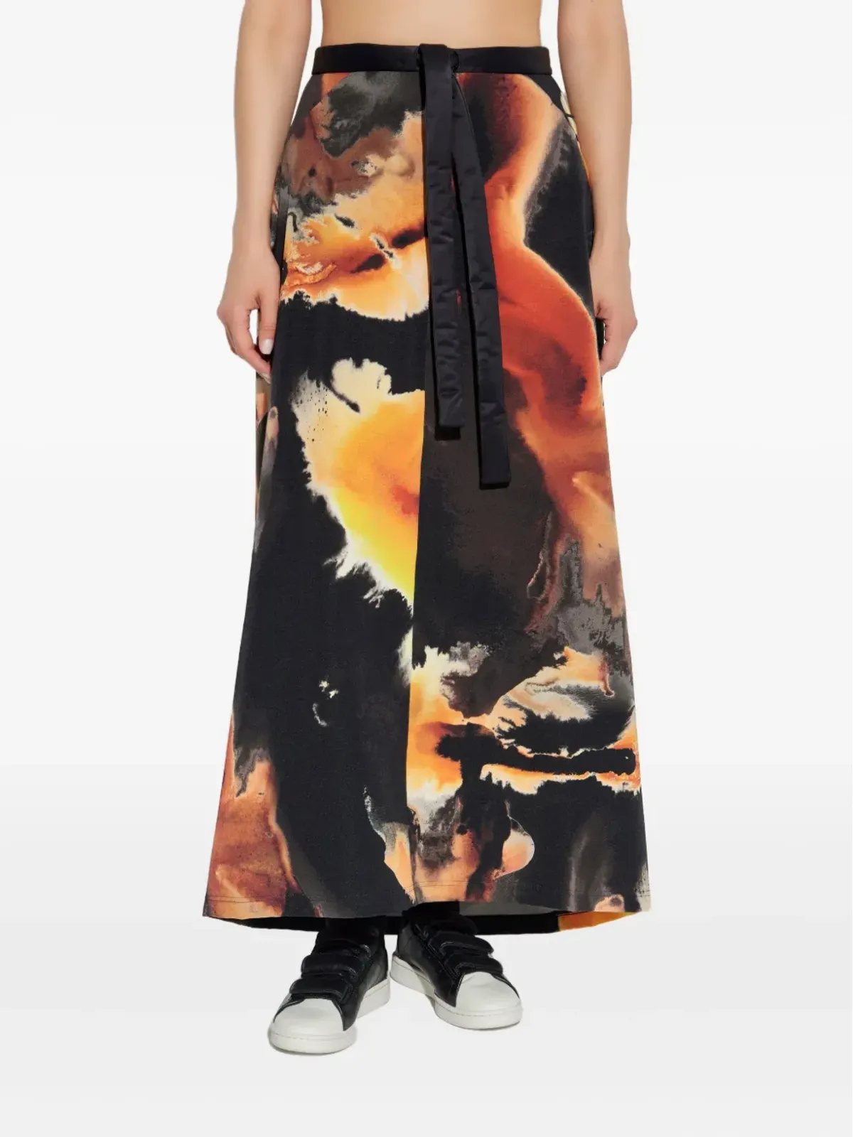 Y-3 アブストラクトプリント ロングスカート ブラック - 画像3