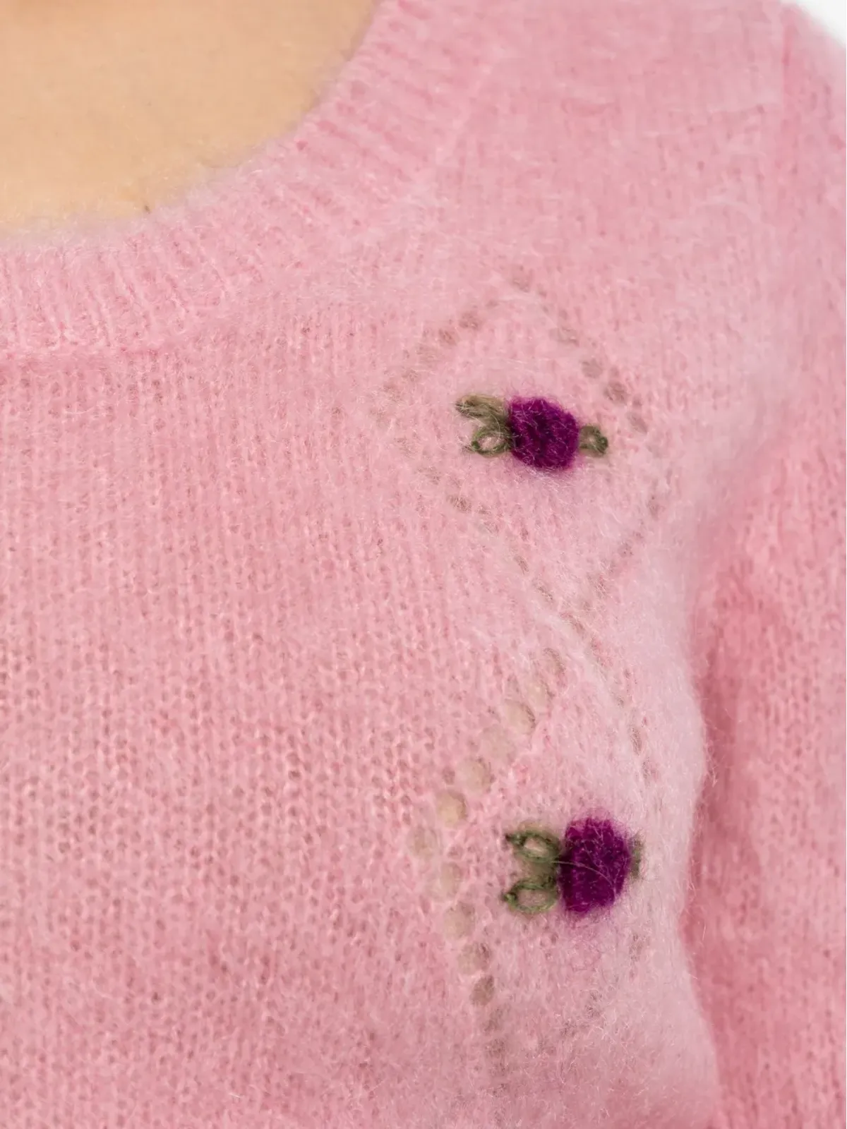 Alessandra Rich ローズ刺繍入り半袖Tシャツ - 画像5