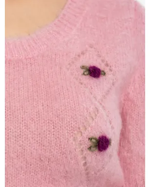 Alessandra Rich ローズ刺繍入り半袖Tシャツ - サムネイル5