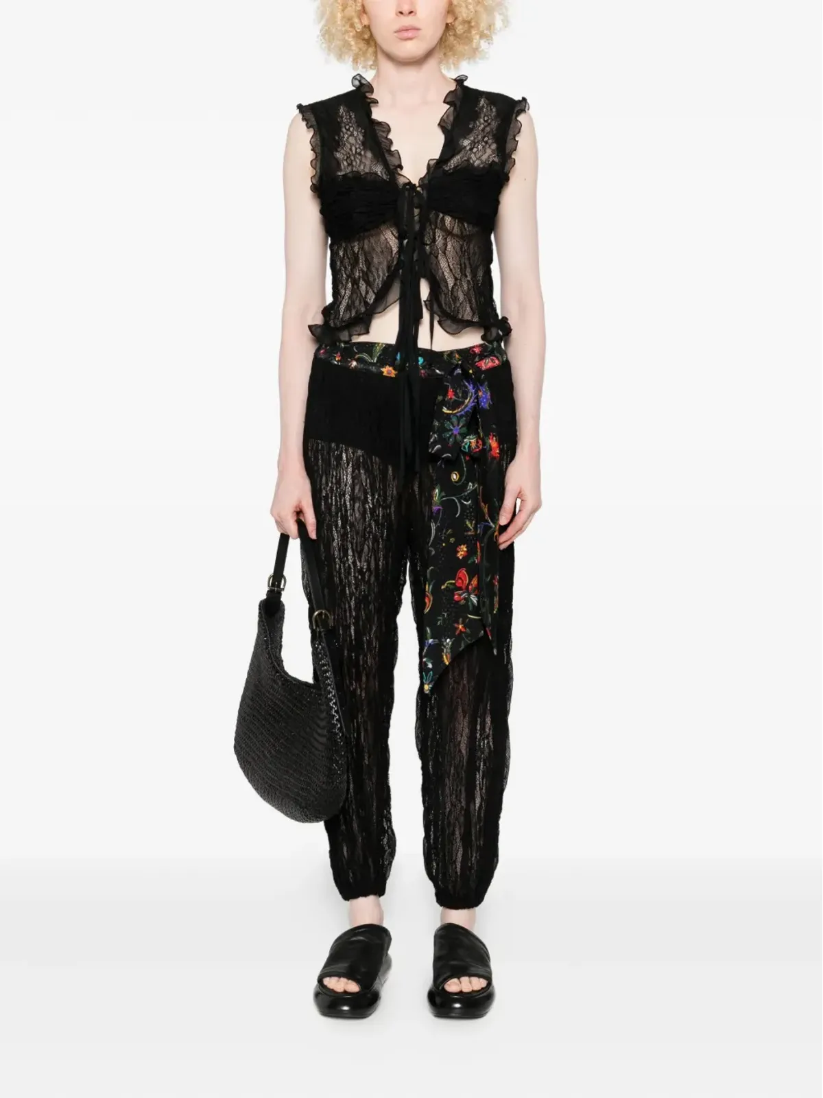 SIEDRES floral-print lace trousers - Black - 画像2