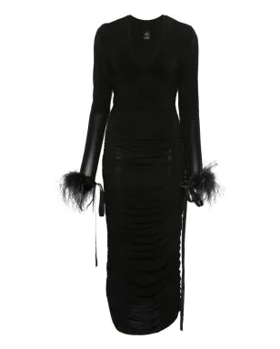 PINKO フェザー・トリム ミディドレス ブラック - サムネイル1