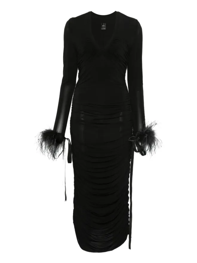 PINKO PINKO フェザー・トリム ミディドレス ブラックの商品画像