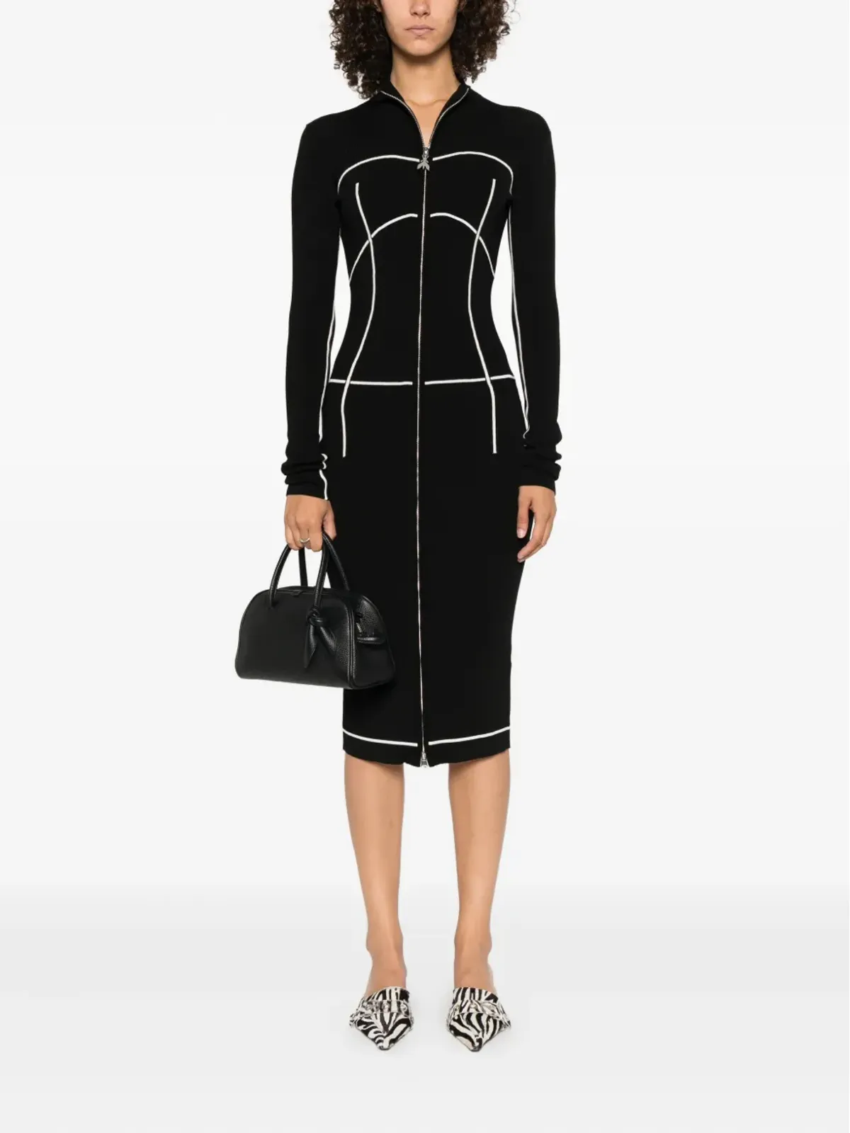 Patrizia Pepe ジップフロント・コントラストニットドレス - 画像2