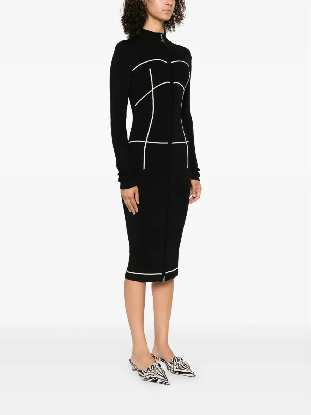 Patrizia Pepe ジップフロント・コントラストニットドレス - 画像3