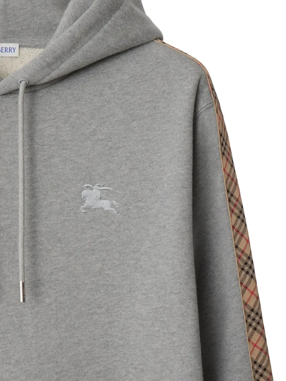 Burberry チェック柄トリム付きコットンフーディー - 画像2