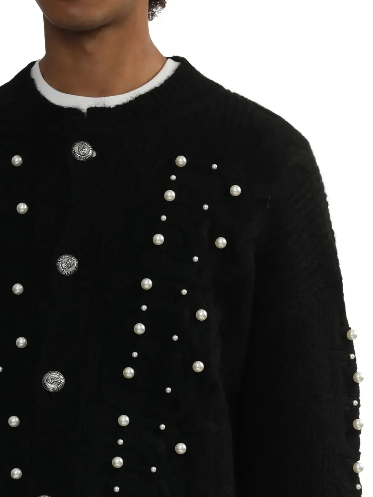 A BATHING APE® ブラックのケーブルニット カーディガン - 画像5