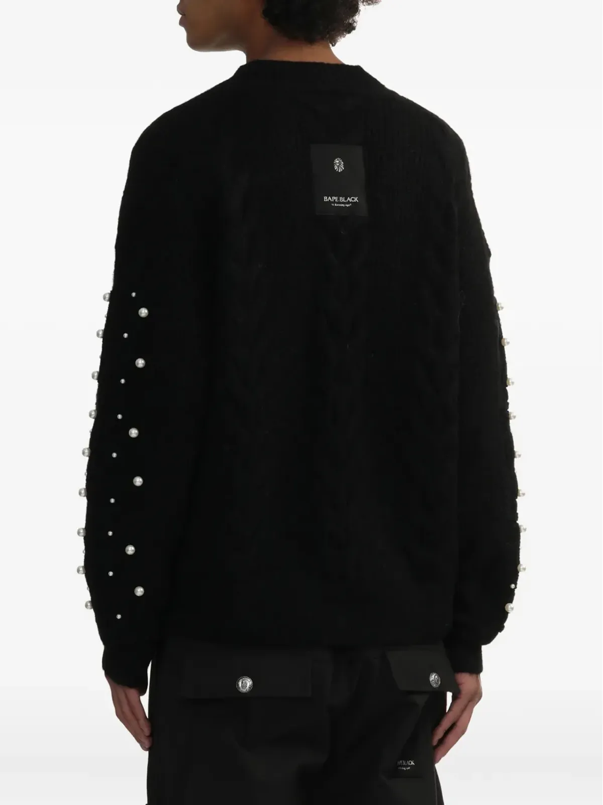 A BATHING APE® ブラックのケーブルニット カーディガン - 画像4