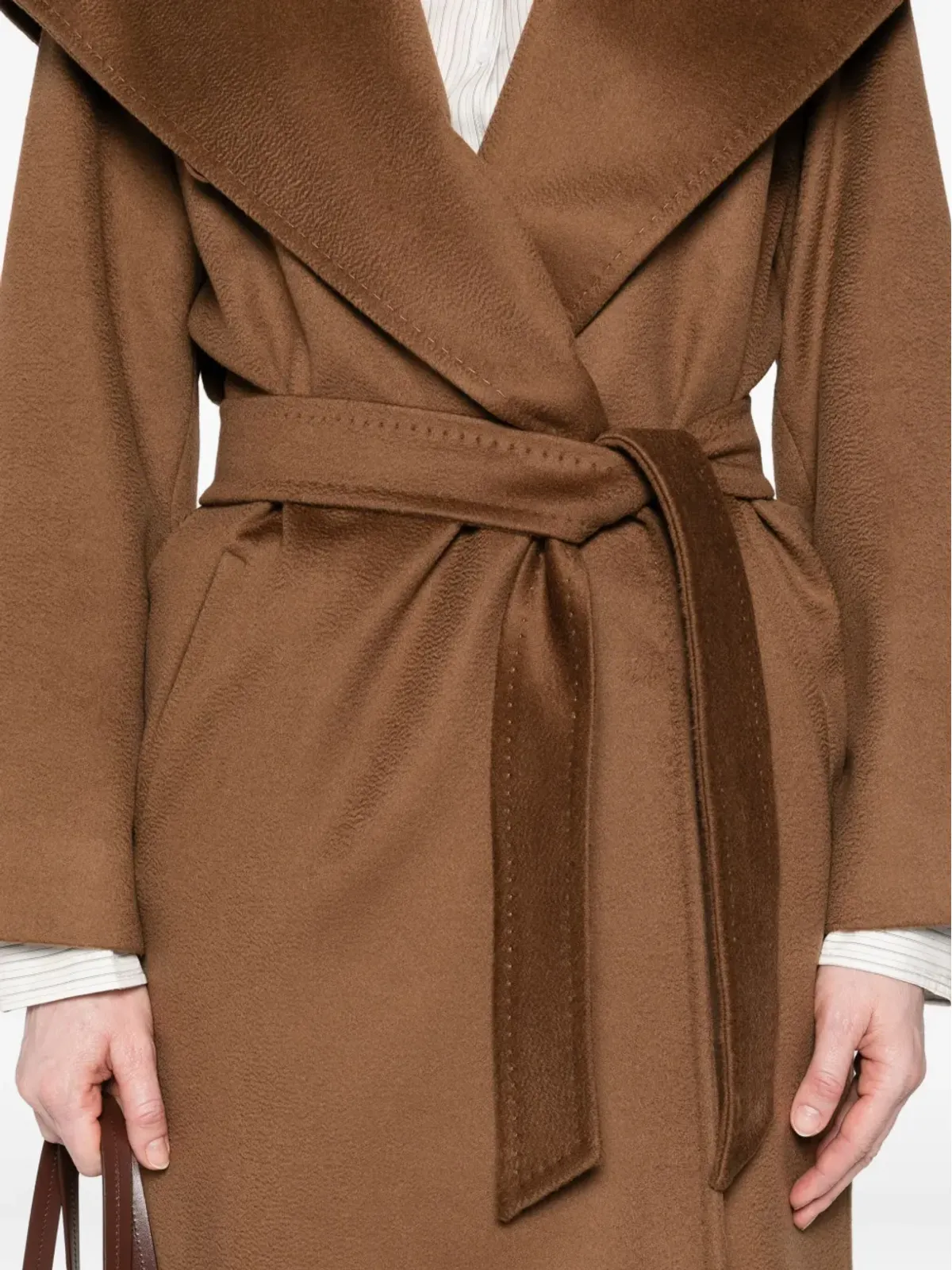 Max Mara フード付きヴァージンウールコート（ブラウン） - 画像5