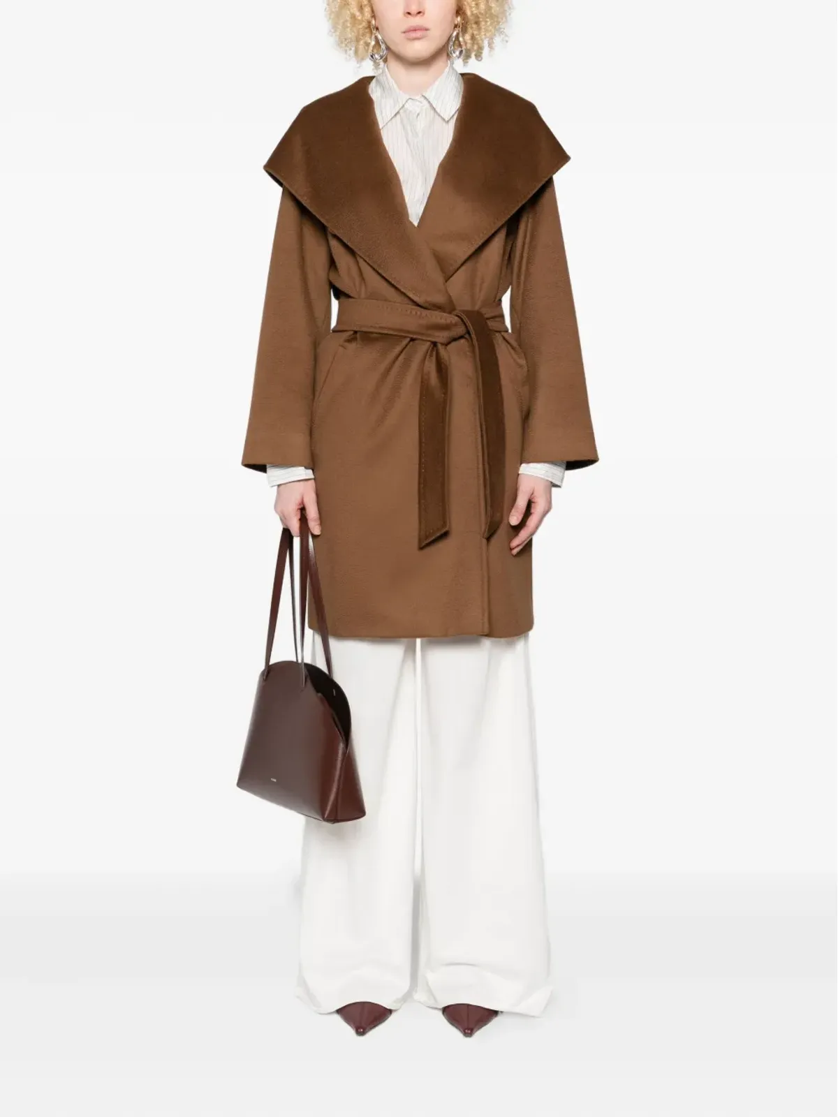 Max Mara フード付きヴァージンウールコート（ブラウン） - 画像2
