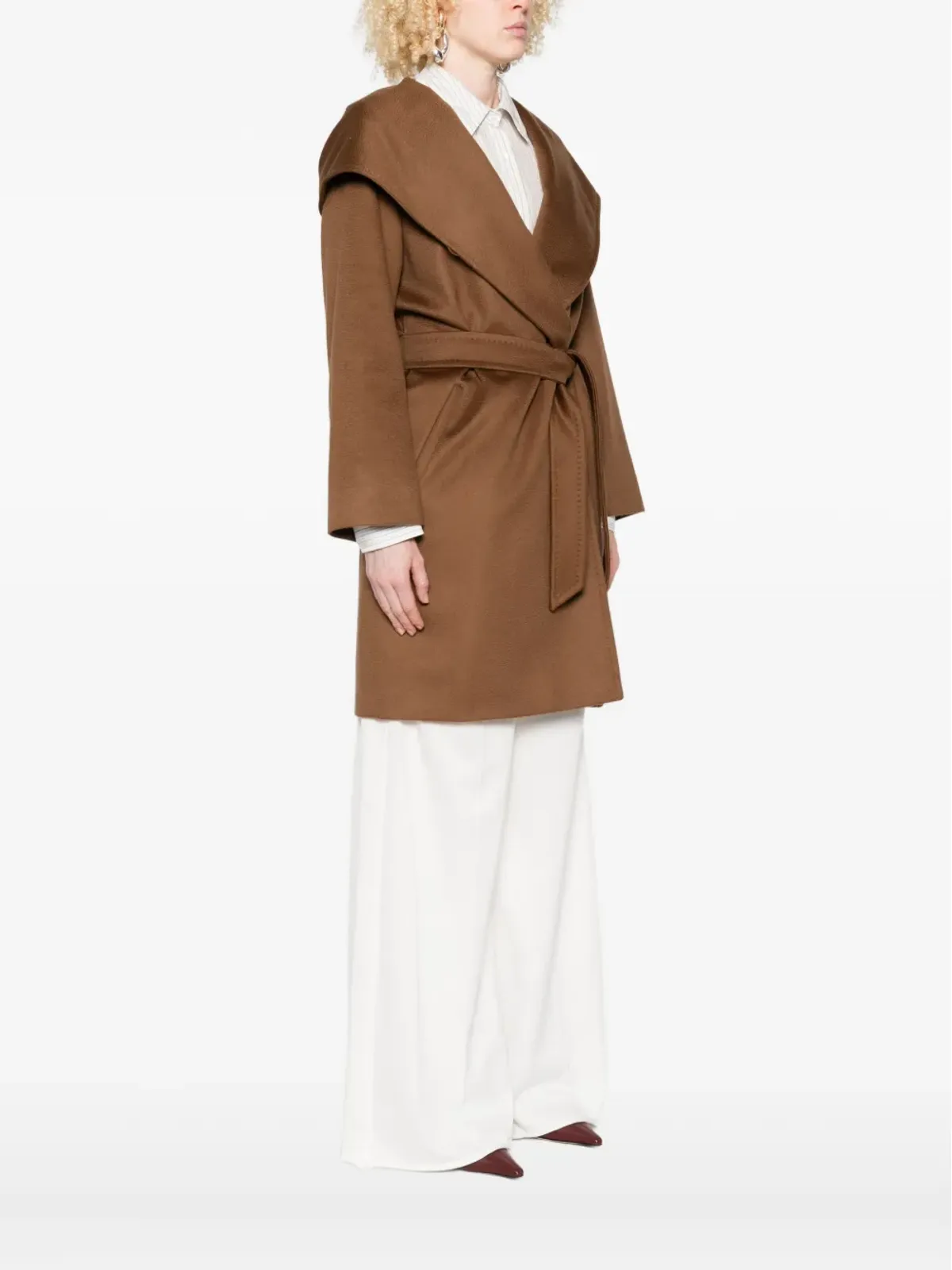 Max Mara フード付きヴァージンウールコート（ブラウン） - 画像3