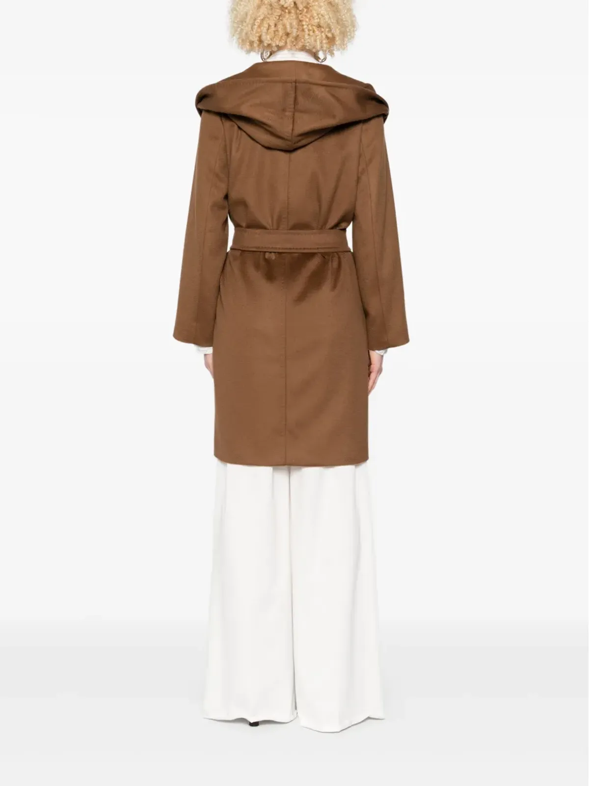 Max Mara フード付きヴァージンウールコート（ブラウン） - 画像4
