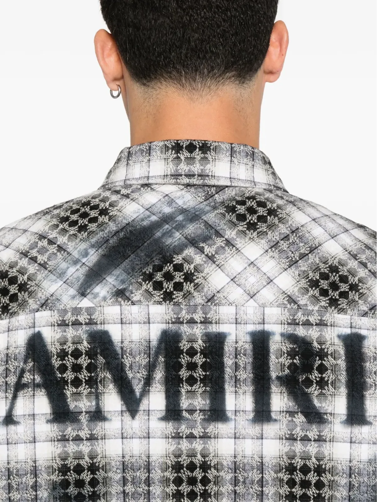 AMIRI チェック柄フリンジヘムシャツ - ブラック - 画像5