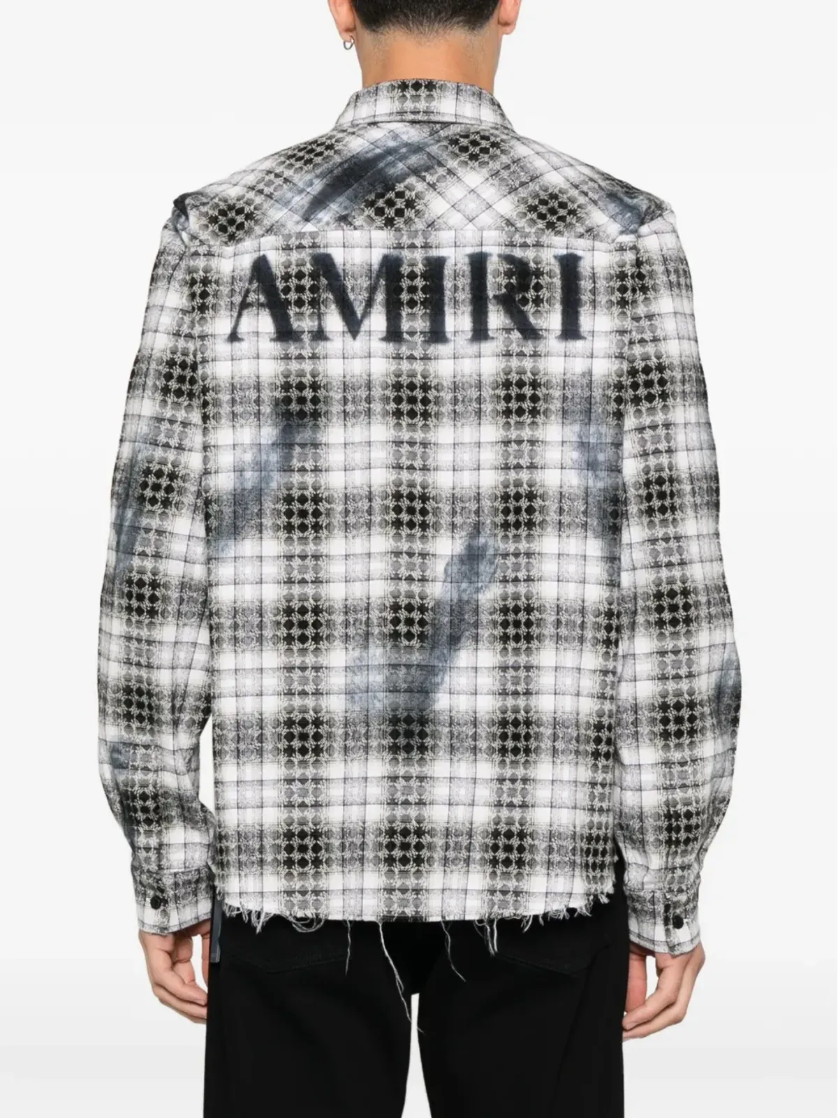 AMIRI チェック柄フリンジヘムシャツ - ブラック - 画像4