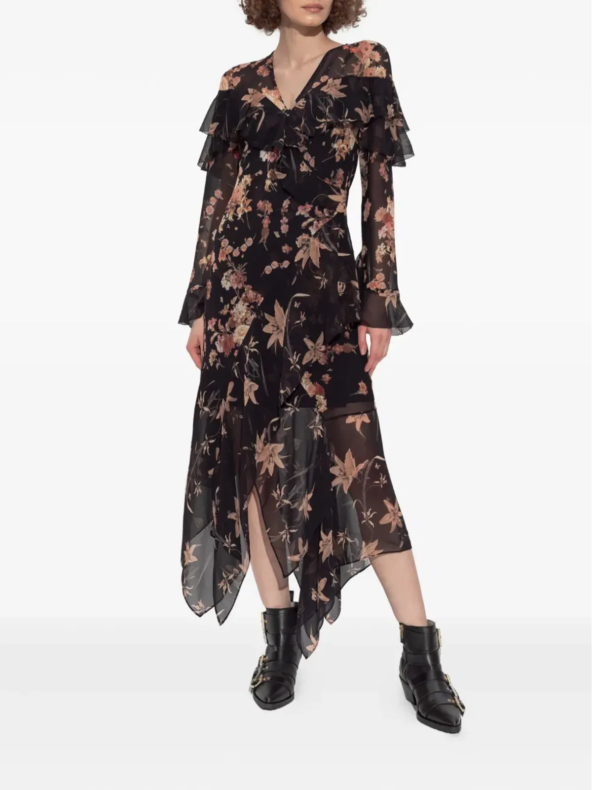 AllSaints Fresca 花柄プリント ミディドレス - ブラック - 画像2