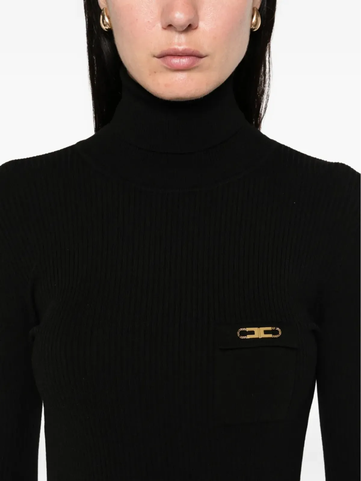 Elisabetta Franchi リブ編みロールネックドレス - 画像5