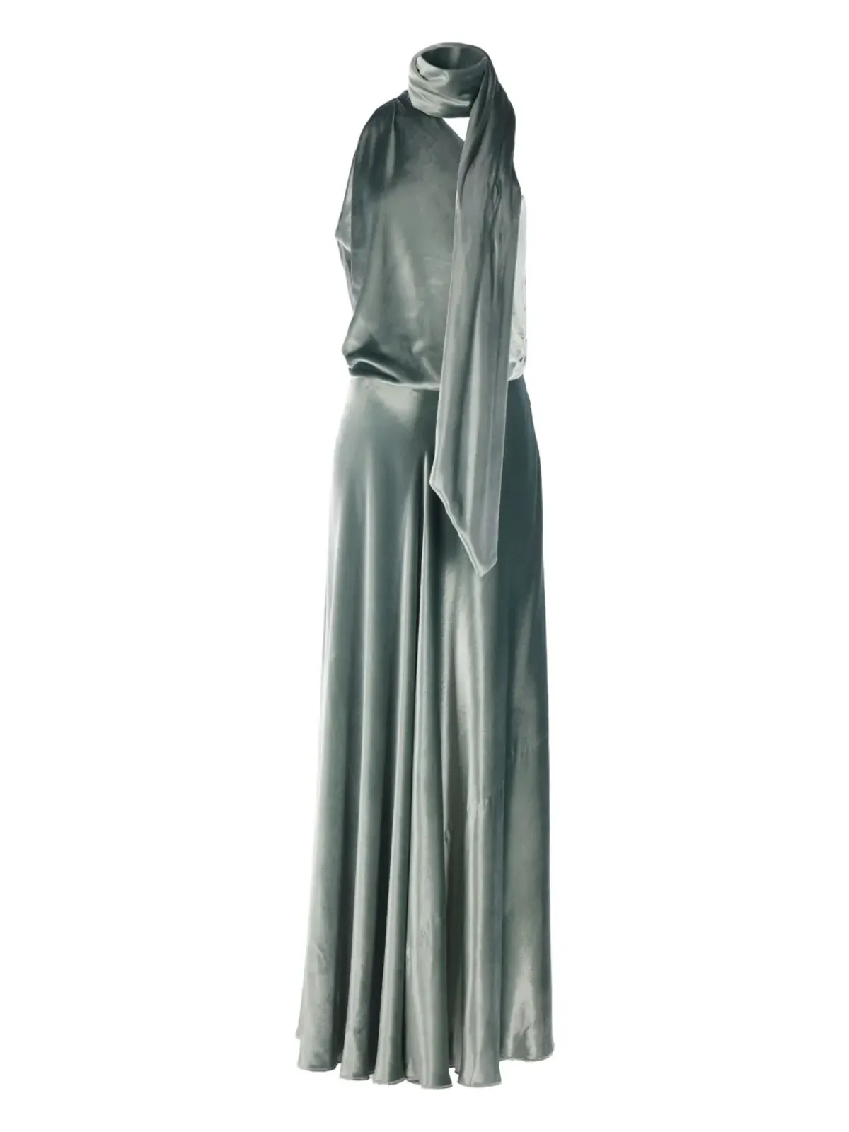 Alberta Ferretti セージグリーン カウルネック ドレープ ミディドレス - 画像1