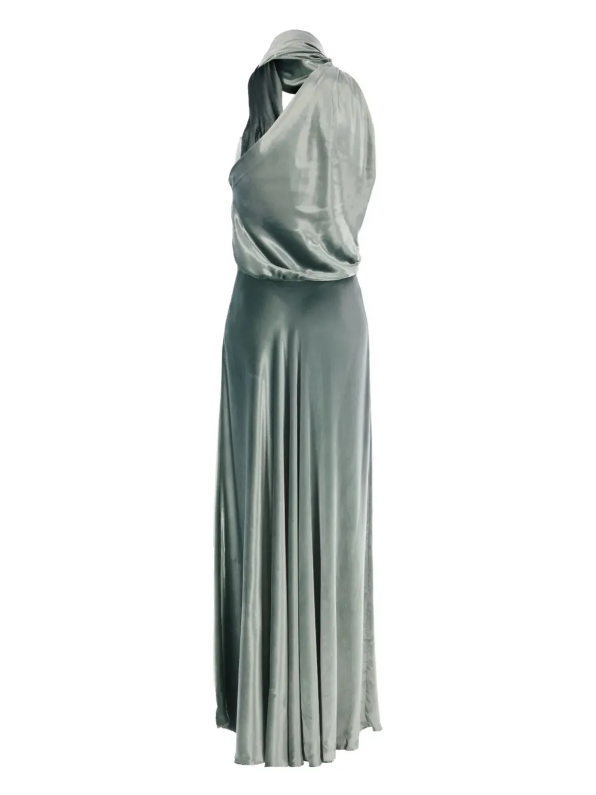 Alberta Ferretti セージグリーン カウルネック ドレープ ミディドレス - 画像2