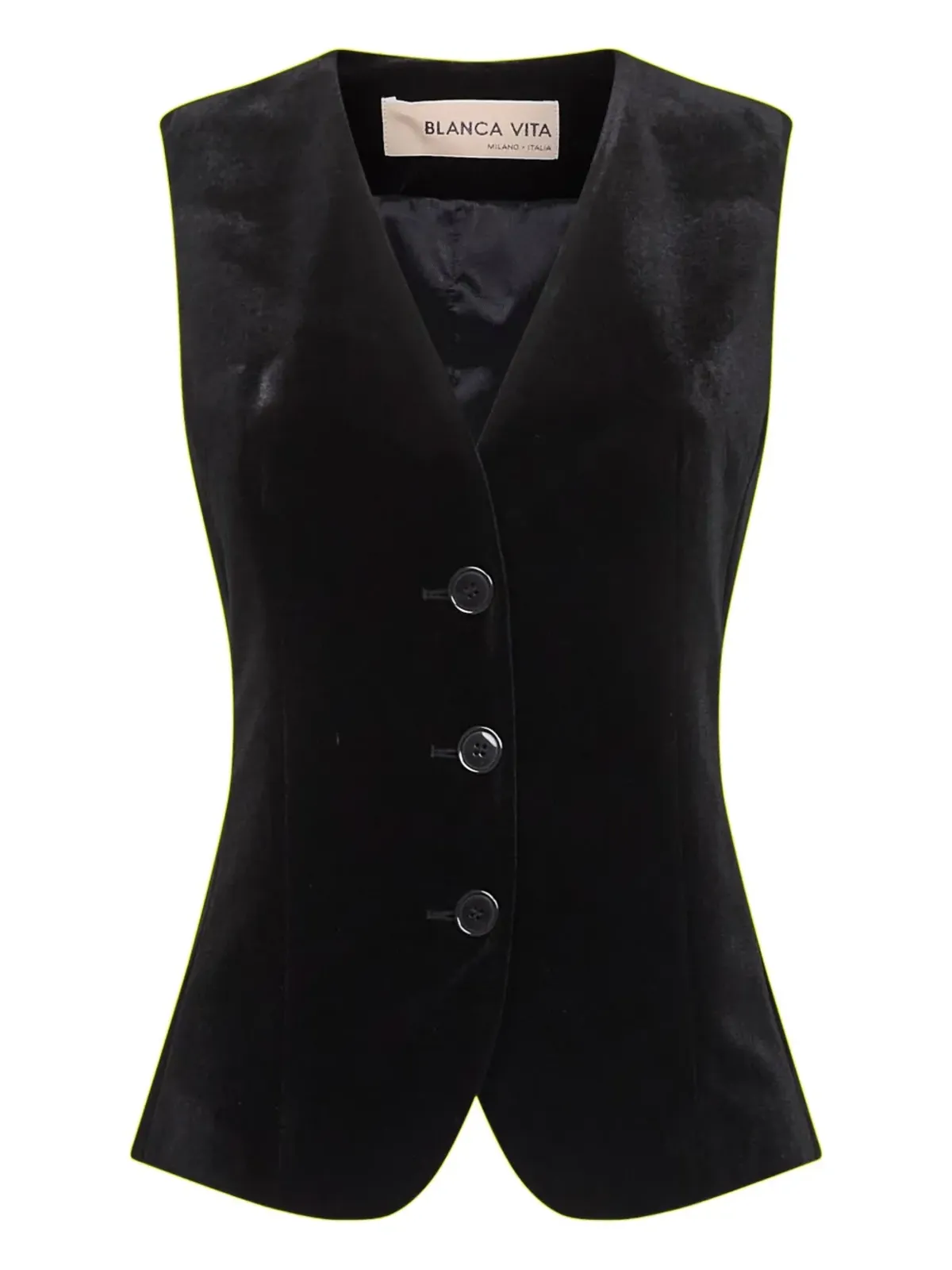 Blanca Vita three-button velvet waistcoat - Black - 画像1