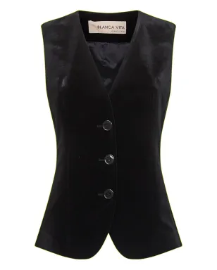 Blanca Vita three-button velvet waistcoat - Black - サムネイル1