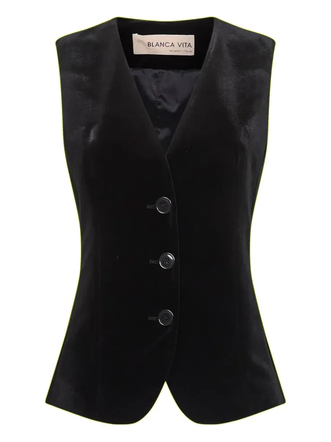 Blanca Vita Blanca Vita three-button velvet waistcoat - Blackの商品画像