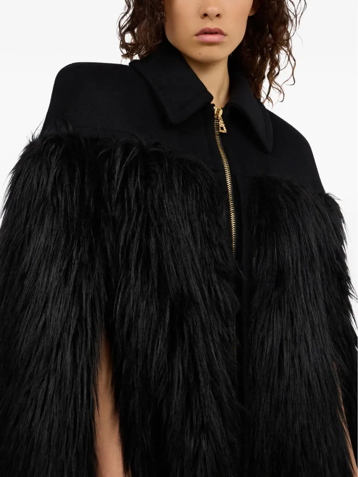 Roberto Cavalli ジップアップ フェイクファー ケープ ブラック - 画像5