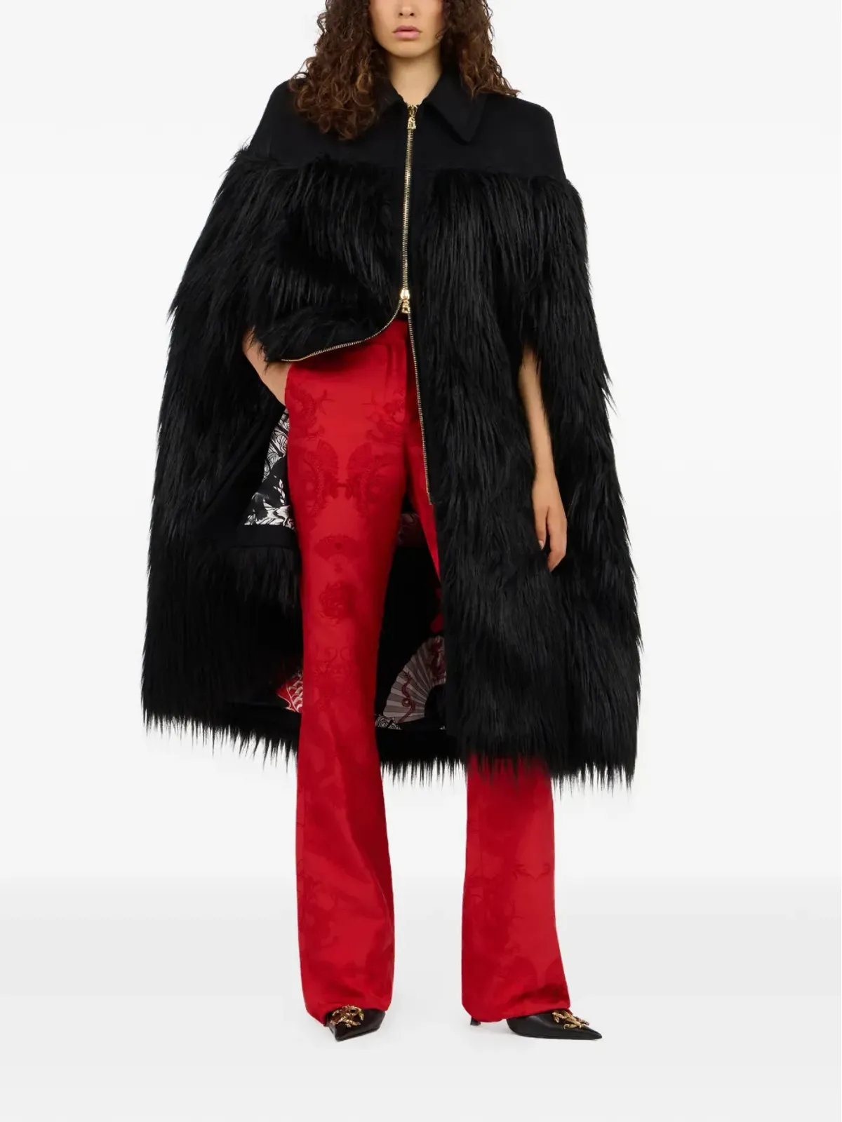 Roberto Cavalli ジップアップ フェイクファー ケープ ブラック - 画像2