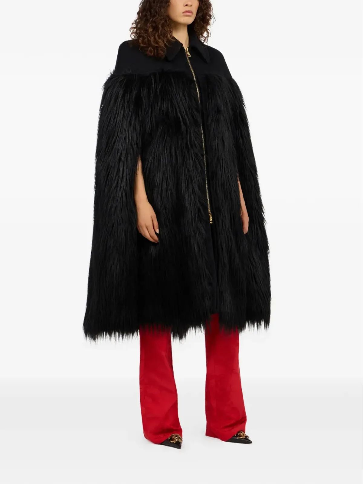 Roberto Cavalli ジップアップ フェイクファー ケープ ブラック - 画像3